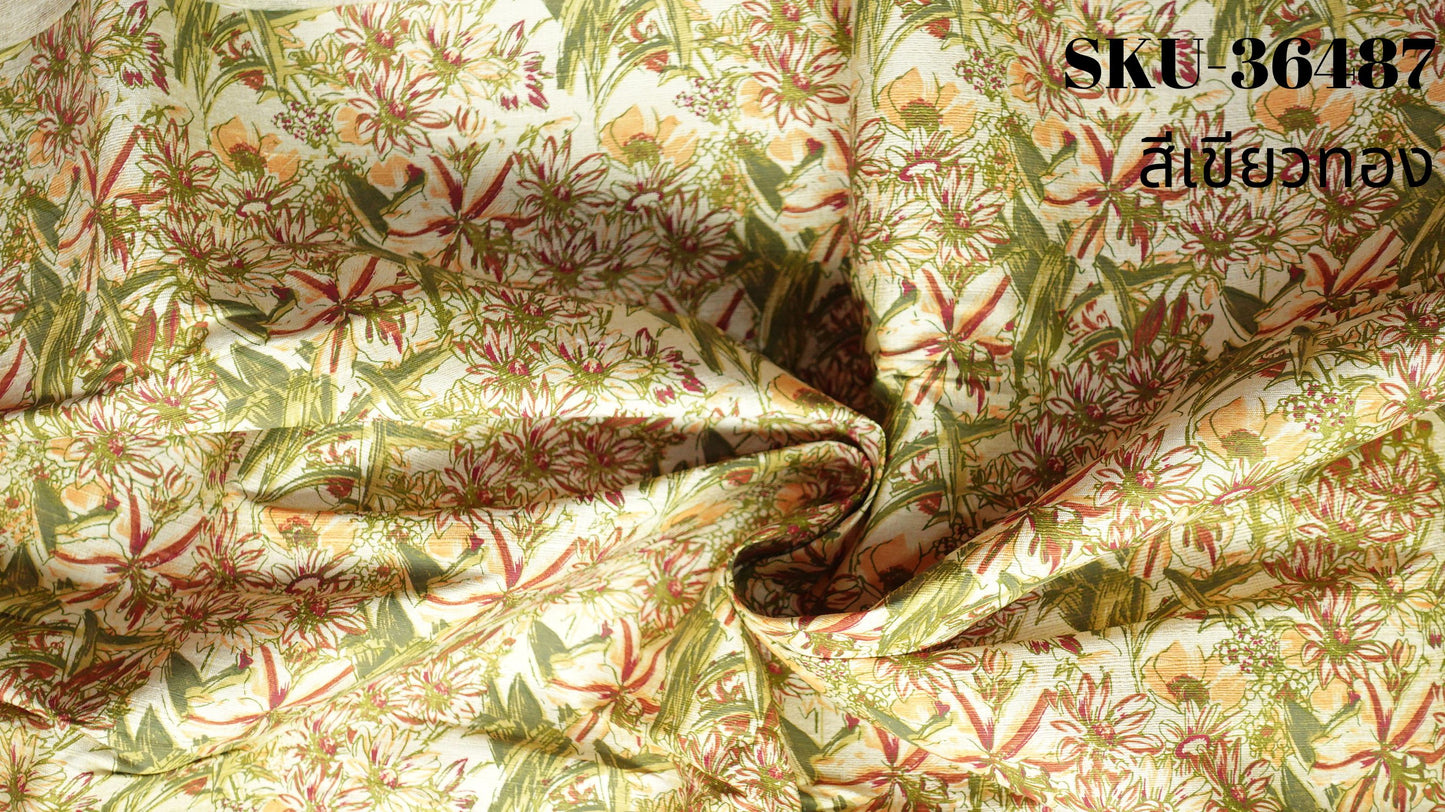 Thai Silk Printed Silk Green Coarse texture (SKU-36487)