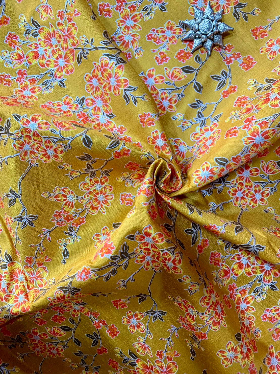 Thai Silk Printed Silk Yellow Coarse texture (SKU-22577)