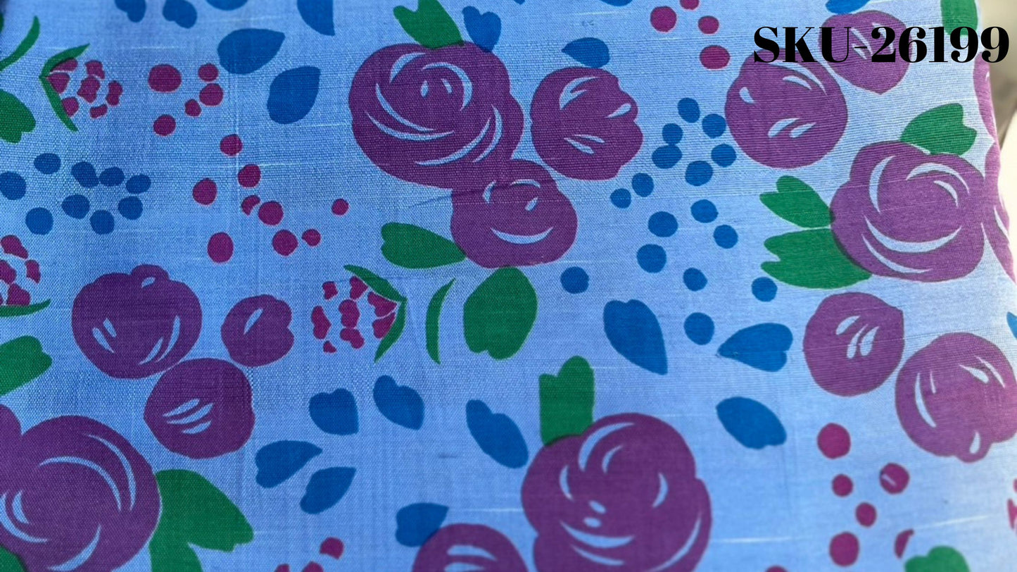 Thai Silk Printed Silk Blue Coarse texture (SKU-26199)