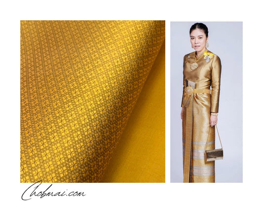 Golden silk, 100% pure silk, Chob Mai shop, pure hand-woven silk.