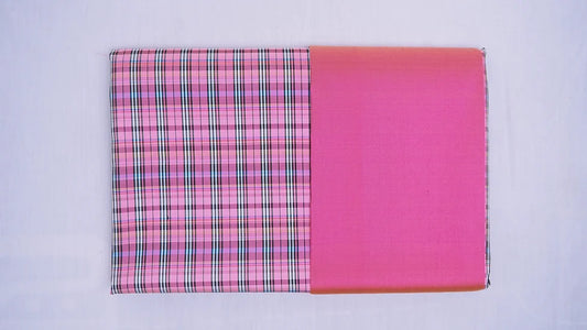 (Dress fabric) Plaid pattern silk, real silk, size 1x4 yards (patterned fabric 2 yards + plain color 2 yards), pink, code A90-CT100632