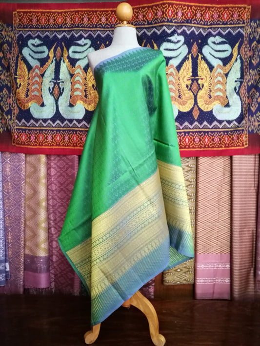 Surin silk skirt, real silk, size 1x2 meters, Koh Choeng Din Thong. Light green floor, code N11-NY0504664