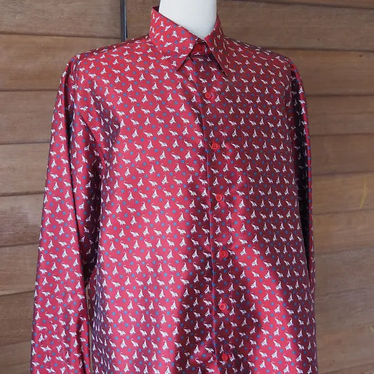 long sleeve shirt Printed silk, elephant pattern, red, code DN-CT-SKU100866