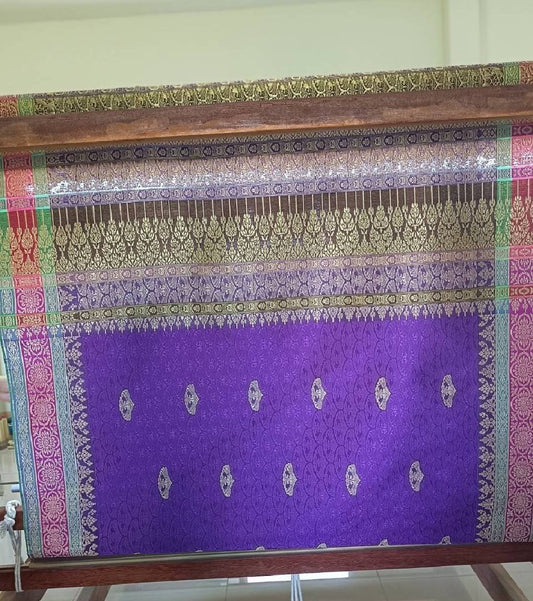 Antique arena cloth, real silk, raised flowers, size 1x4 meters, purple, code N90-29-Pre002