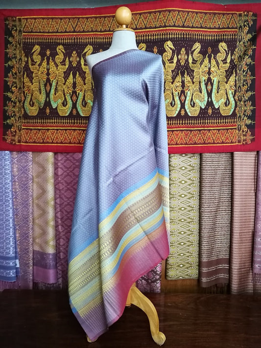 Surin silk skirt, real silk, size 1x2 meters, silver tinsel island, purple background, code N11-NY06216617