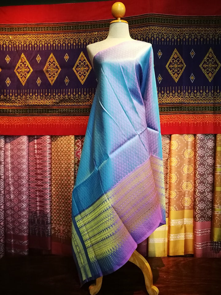 Surin silk skirt, real silk, size 1x2 meters, Koh Choeng Din Thong. Blue-pink background, code N11-NY0621663