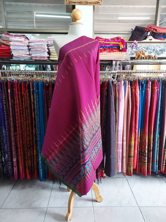 Mudmee silk skirt, real silk, 3 tako, Expressway pattern, bottom bottom, size 1x2 meters, pink background, code R2Q-NY-01306718