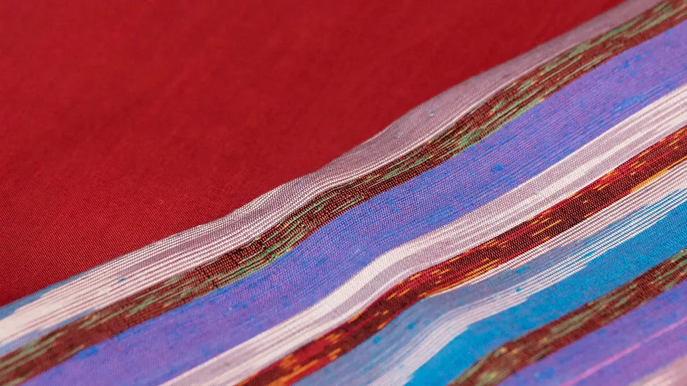 (Dress fabric) Mudmee silk, Songtako, real silk (patterned fabric 2 yards + plain color 2 yards), red, Rung Arun, code M2B-CT-SKU100970