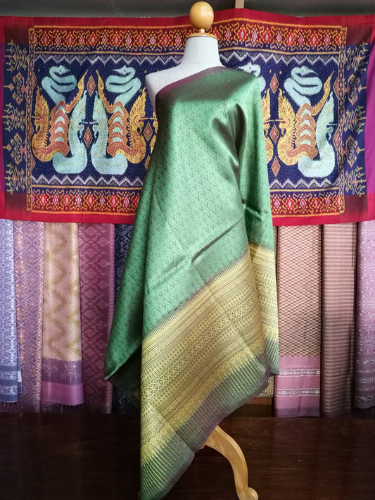 Surin silk skirt, real silk, size 1x2 meters, Koh Choeng Din Thong, green background, code N11-NY0504665