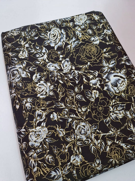 Thai Silk Printed Silk Black Coarse texture (SKU-42141)