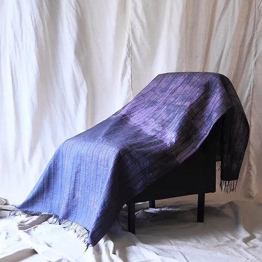 Large silk shawl, tie-dyed, with ruffle, size 100x180cm, navy blue, code ZYH-CT-102616.