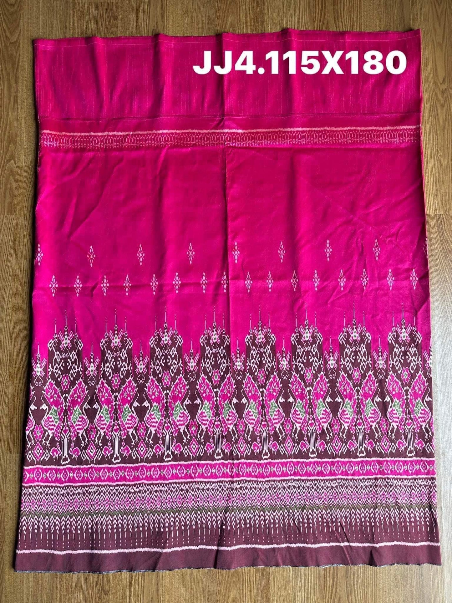 Battambang silk skirt, Mudmee 3 takor, size 115x190cm, peacock pattern, pink background, code N9-SIL-JJ4