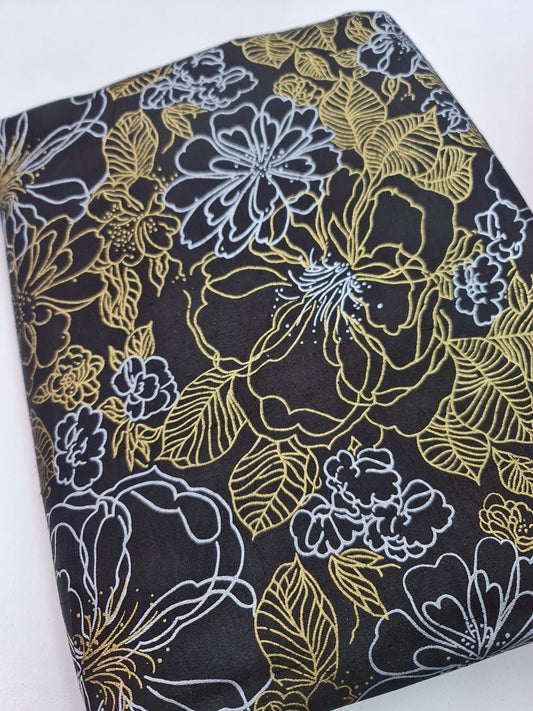 Thai Silk Printed Silk Black Coarse texture (SKU-42135)