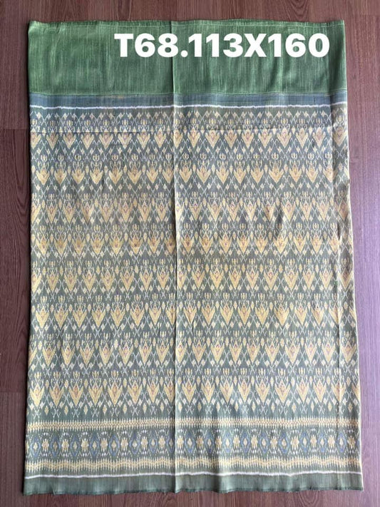 Battambang sarong, natural color, 3-tap cham cloth, size 113x160cm, green background, code N9-SIL-T68