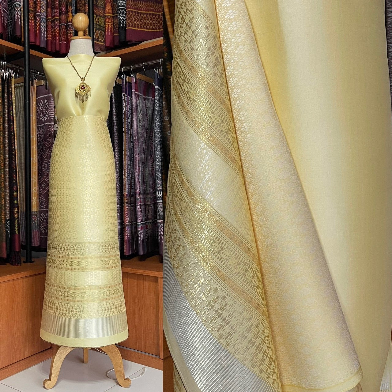 (Dress cloth) Surin silk (solid color 2 meters + pattern 2.4 meters), soft golden yellow, code N90-MD-062367227