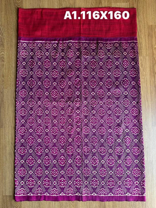 Battambang sarong, natural color, size 116x160cm, thousand year rose pattern. Nam Mak red floor, code N9-SIL0602661