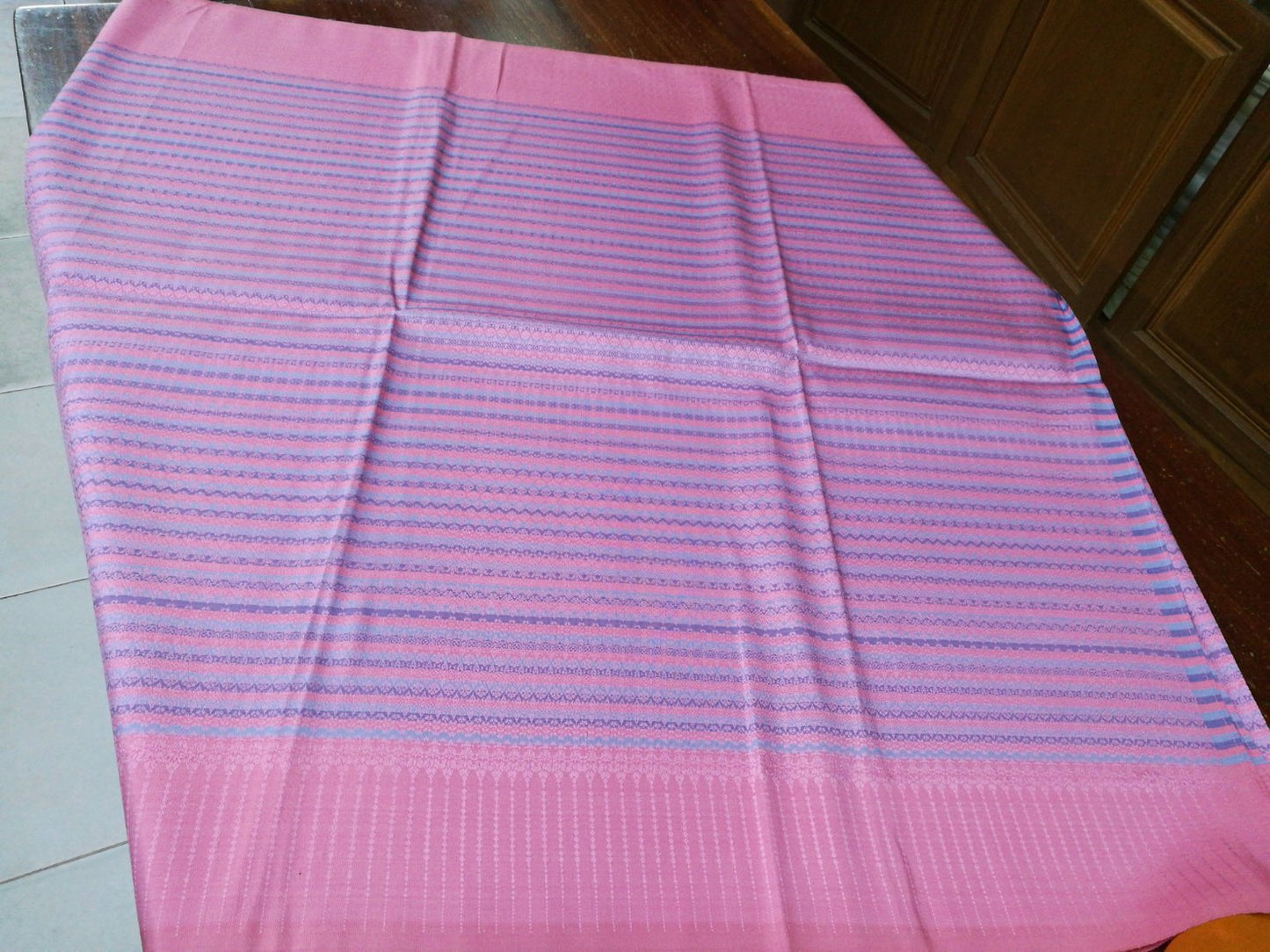 Surin silk skirt, real silk, 32 tako, size 1x2 meters, Ban Rai stripe, real silk, purple, blue, pink stripe, code N11-NY26086512