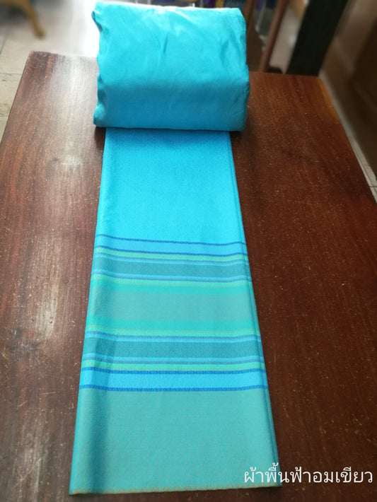 (Dress cloth) plain colored silk with stripes (ground cloth 2 meters + pattern 2 yards) blue-green color, code BC-NY06026614