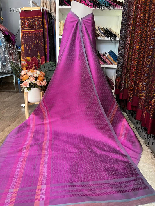 (Dress fabric) Surin silk, size 1x4 meters (pattern 2 meters + solid color 2 meters), pink-purple, code N10-PS08246613047