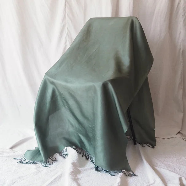 Large silk shawl with ruffle, size 100x200cm. Green, code ZYH-CT-102679