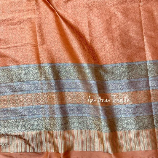 (Dress cloth) Lamphun silk (solid color 2 meters + pattern 2.4 meters), old rose orange, code N90-AA0119661