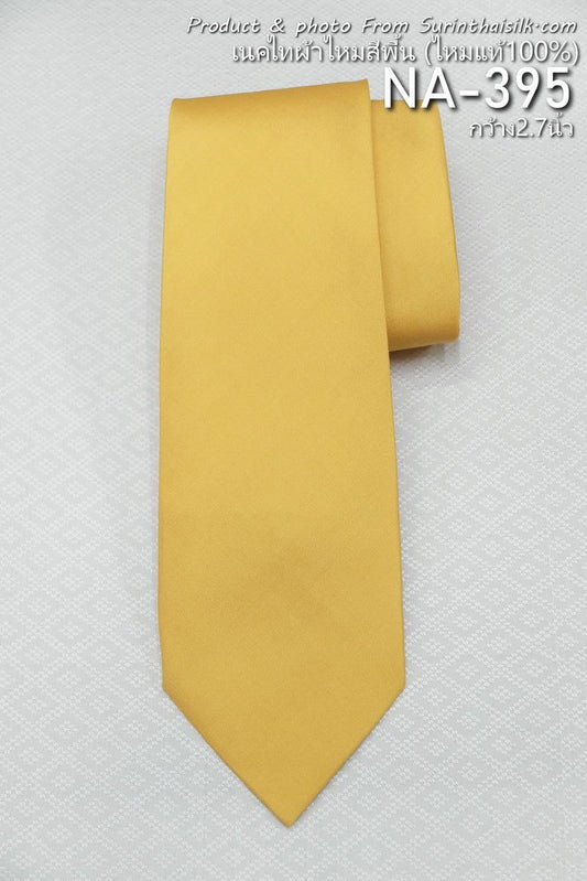 Solid colored silk necktie, smooth texture, yellow, code NA-ST-NA-395.