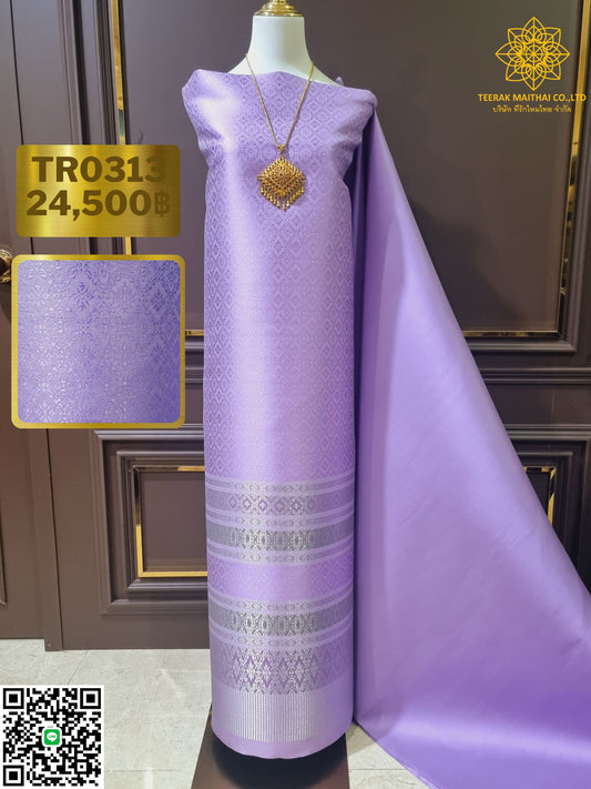 (Dress cloth) Lamphu silk with silver thread (solid color 2 meters + pattern 2.4 meters) purple, code N90-29-0918672