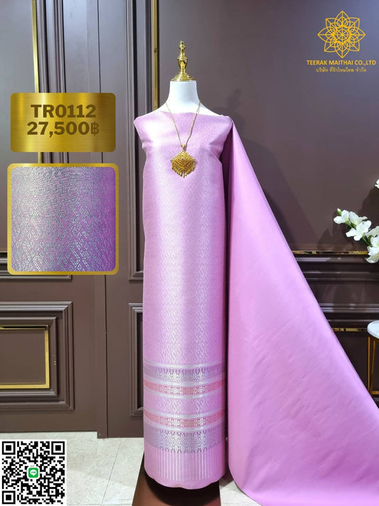 (Dress cloth) Lamphun silk Lift the silver flower Khor Chao Fah pattern (solid color 2 meters + pattern 2.4 meters), lotus petal pink, code N90-29-TR0012