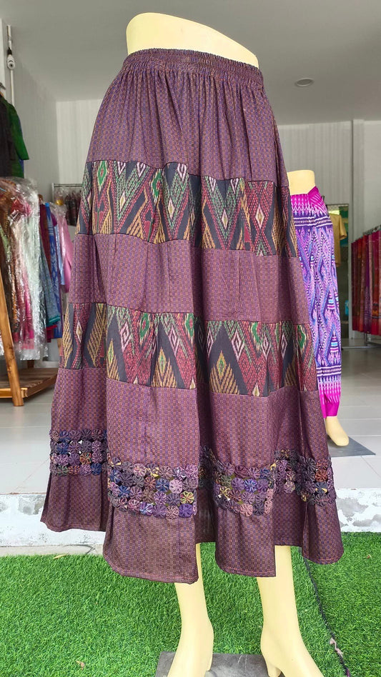 old silk skirt Sewing from real silk, hand woven, floral pattern, brown, code WM-ND-05246708282.