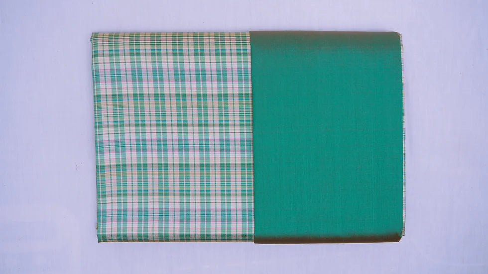 (Dress fabric) Plaid silk, real silk, size 1x4 yards (2 yards of patterned fabric + 2 yards of plain color), green, code A90-CT100629