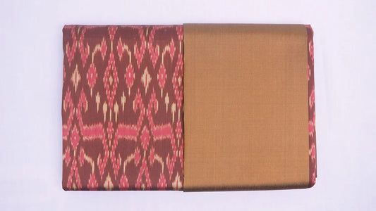 (Dress fabric) Mudmee silk, Songtako, real silk (patterned fabric 2 yards + plain color 2 yards), brown-pink, code M2B-CT-SKU100588