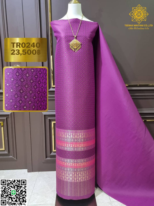 (Dress cloth) Lamphun silk Koh Choeng Din Thong (base color 2 meters + pattern 2.4 meters), fuchsia purple, code N90-29-TR0240