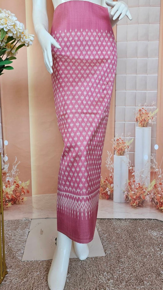 Mudmee silk sarong, 2 takor, size 1x2 yards, local pattern, pink, code R1Q-SN-0306671418