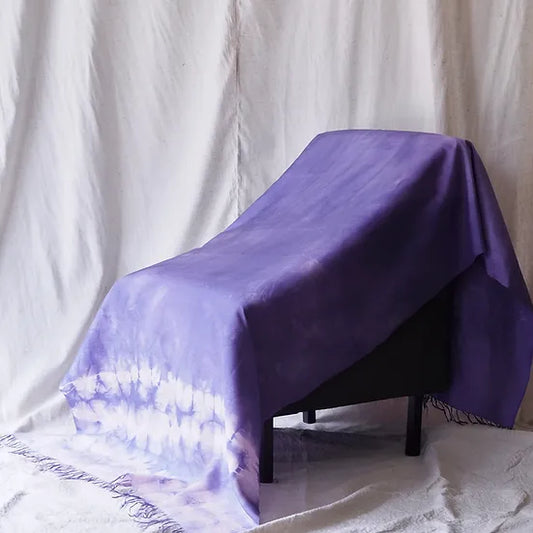 Large silk shawl, tie-dyed, with ruffle, size 100x205cm., purple, code ZYH-CT-102624