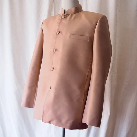 Suit shirt with royal collar, long sleeves, pure silk, beige brown, code DM-CT-102703