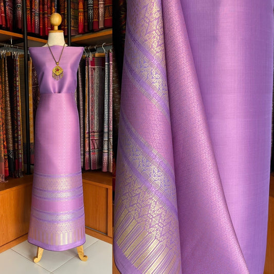 (Dress cloth) Surin large flower silk, size 1x4.4 meters (solid color 2 meters + pattern 2.4 meters), purple, code N90-MD-0612672