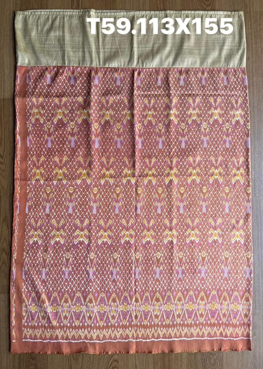 Battambang sarong, natural color, 3-takor cham cloth, size 113x155cm, pink-golden yellow background, code N9-SIL-T59