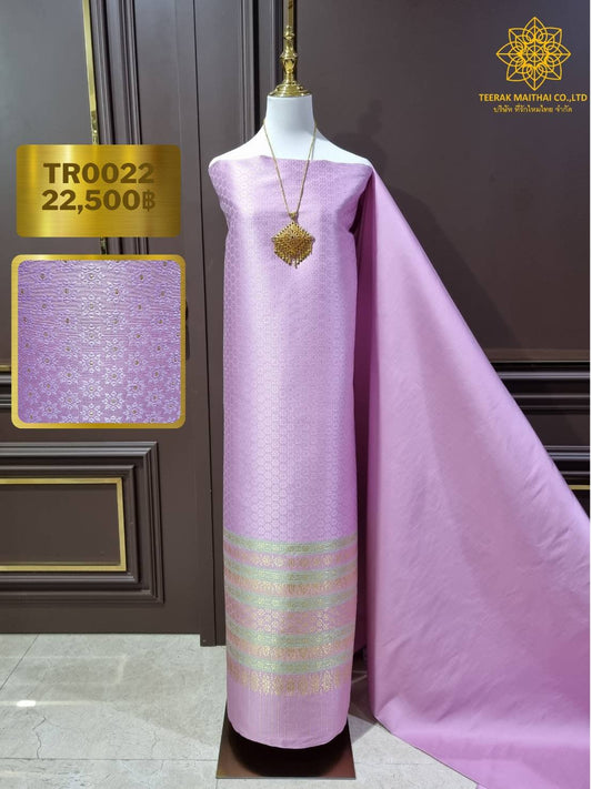 (Dress cloth) Lamphun silk Koh Choeng Din Thong (solid color 2 meters + pattern 2.4 meters) pink, code N90-29-TR0022