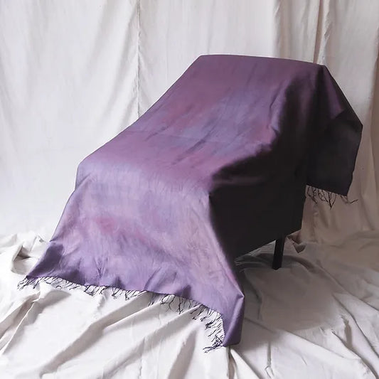 Large silk shawl, tie dyed, with ruffle, size 100x175cm, mangosteen peel purple, code ZYH-CT-102594.