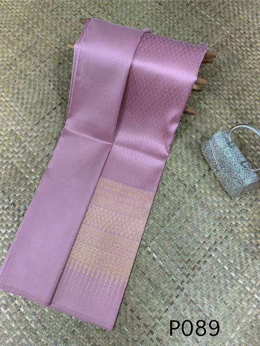 (Dress cloth) Surin Yok Dok silk Koh Choeng Din Thong, size 1x4 meters (pattern 2 meters + background color 2 meters), pink-purple floor, code N10-AA-P089