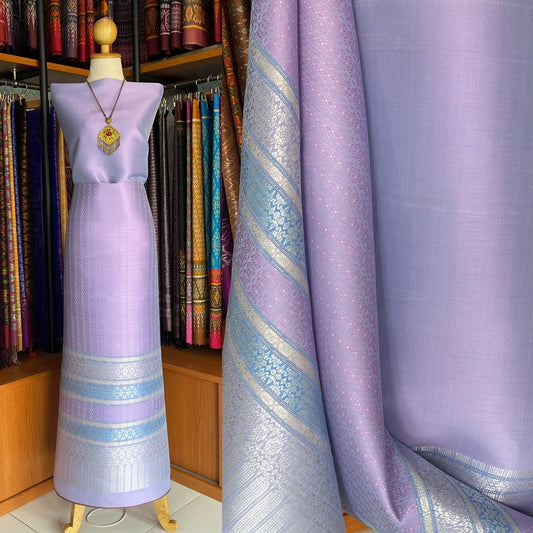 (Dress cloth) Surin silk, size 1x4 meters (solid color 2 meters + pattern 2.4 meters), purple-gray color, code N90-MD-0524671406