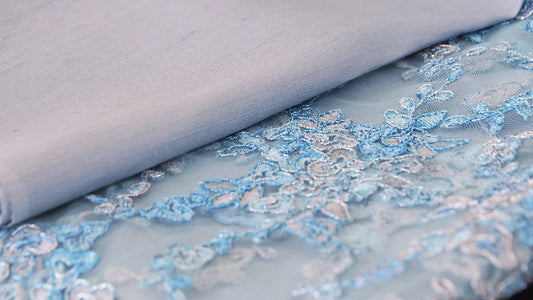 (Dress fabric) 4 strands of silk lace, size (floor 2.5 yards + lace 1.6 meters), gray-blue, code L10A-CT-102005