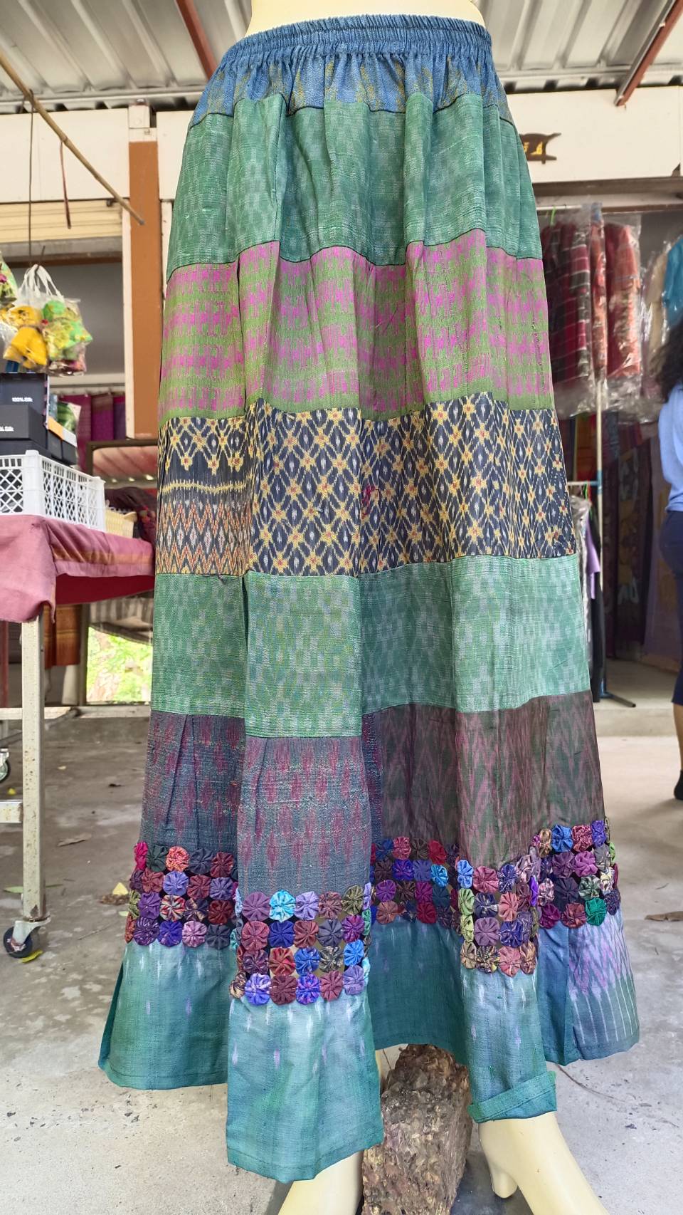 old silk skirt Sewing from pure hand-woven silk, green-blue color, code WM-ND111766115.