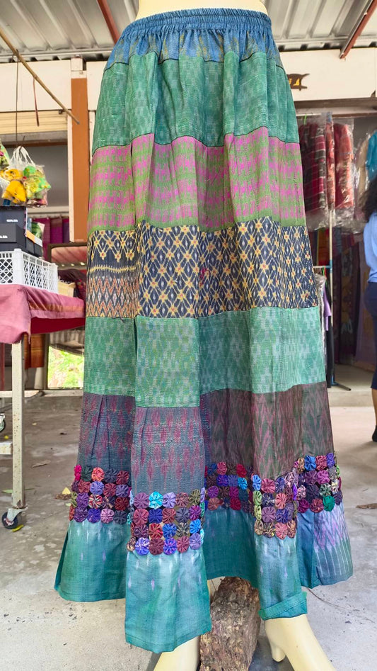 old silk skirt Sewing from pure hand-woven silk, green-blue color, code WM-ND111766115.