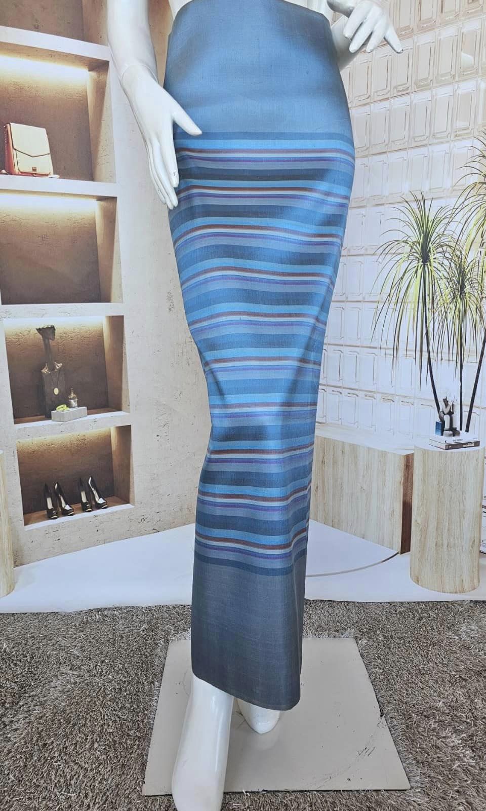 Genuine silk skirt, smooth texture, size 1x2 yards, San Kamphaeng pattern, Lanna pattern, blue, code B8-SN-12156611013