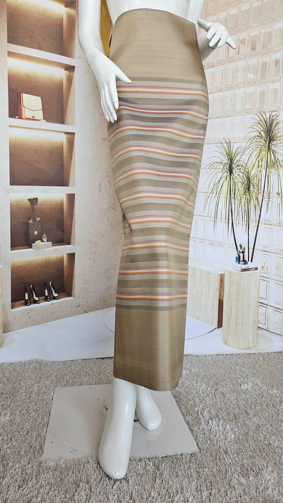 Genuine silk skirt, smooth texture, size 1x2 yards, San Kamphaeng pattern, Lanna pattern, beige color, code B8-SN-12156611015