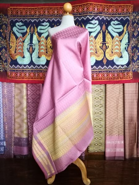 Surin silk skirt, real silk, size 1x2 meters, Koh Choeng Dinthong, pink background, code N11-NY0224662