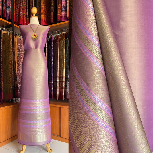 (Dress fabric) Surin silk (solid color 2 meters + pattern 2.4 meters), pink gold, code N90-MD-1027674