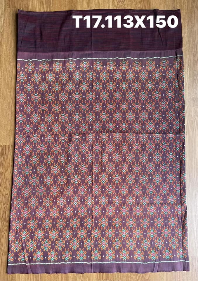 Battambang sarong, natural color, 3-tap cham cloth, size 113x150cm, purple background, mangosteen peel, code N9-SIL-T17