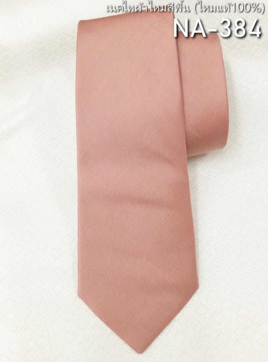 Solid colored silk necktie, smooth texture, shrimp paste pink, code NA-384.